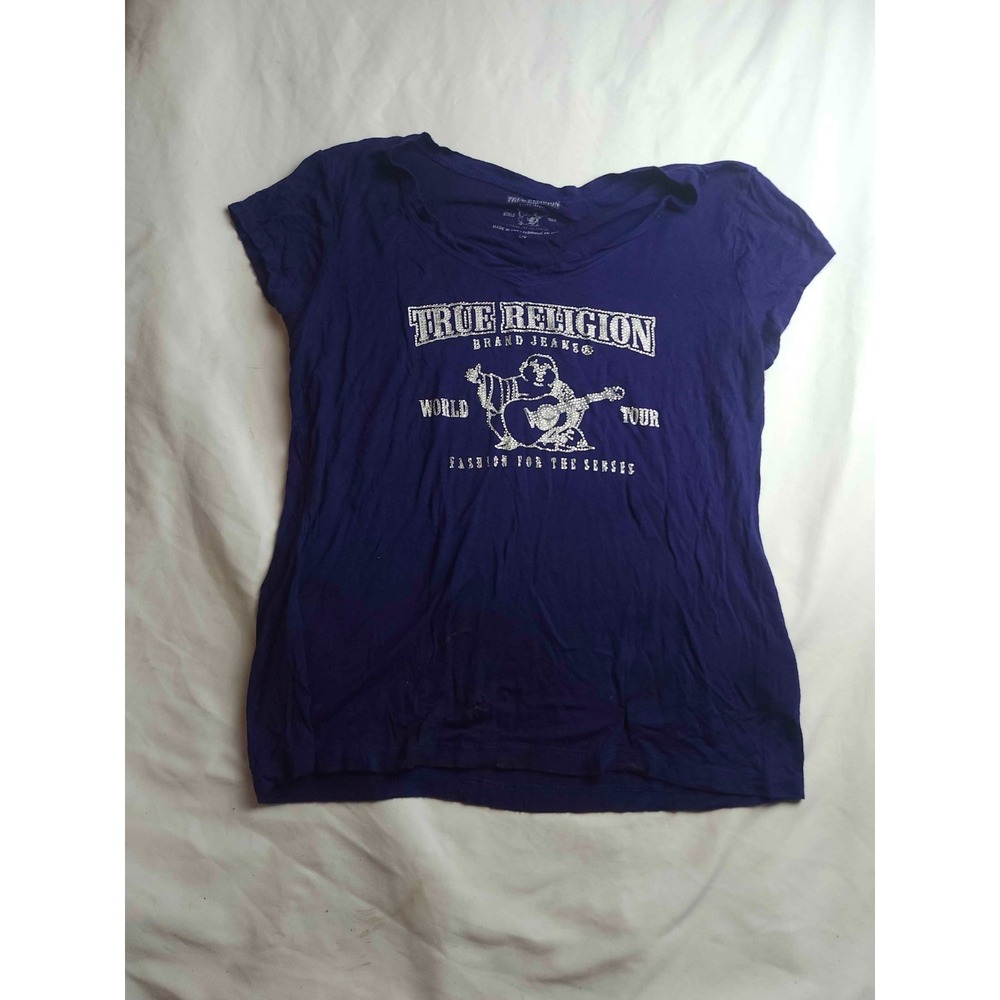 True Religion T-Shirt Womens Large Purple Graphic Crew Neck Y2K Streetwear